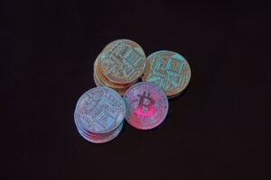 Monete Bitcoin simbolo delle criptovalute e degli exchange come Binance